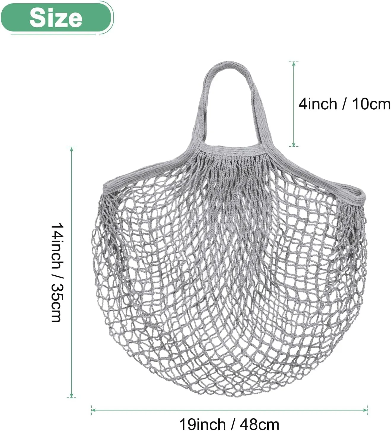 1-Pack Cotton Mesh Bag, Reusable Washable Mesh Net String Grocery Bags, Reusable Produce Bags with Handle, Net Tote Bag for Fruits/Vegetables Shopping [Gray, Short Handle]