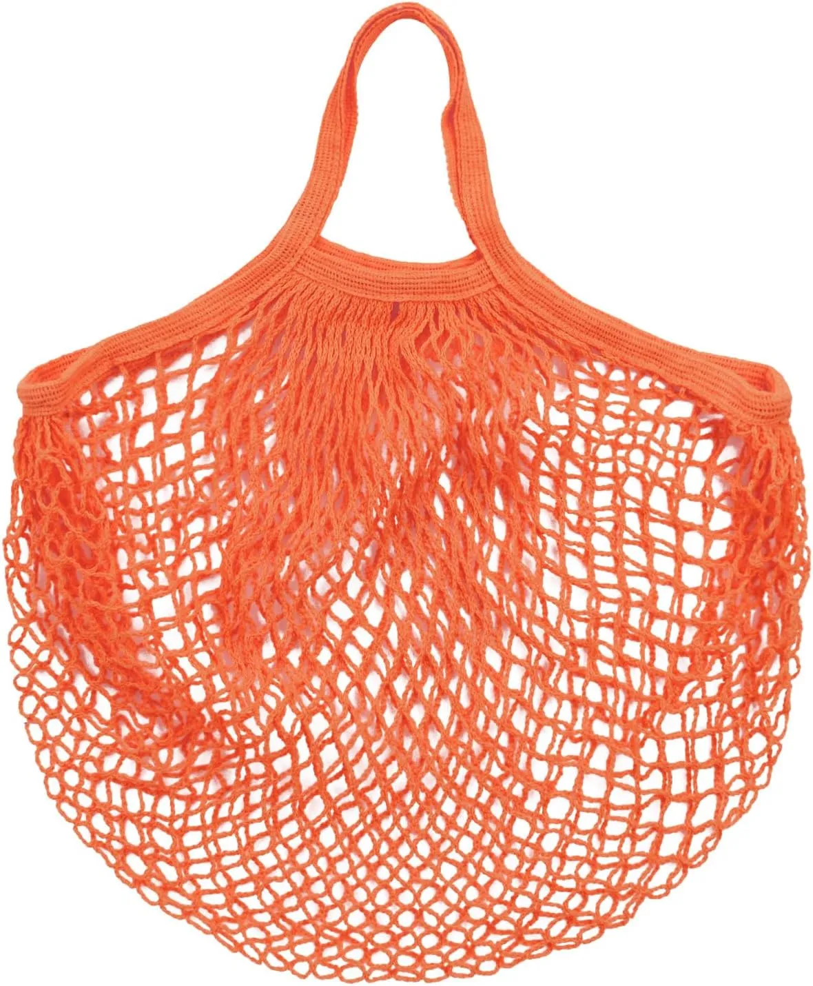1-Pack Cotton Mesh Bag, Reusable Washable Mesh Net String Grocery Bags, Reusable Produce Bags with Handle, Net Tote Bag for Fruits/Vegetables Shopping [Orange, Short Handle]