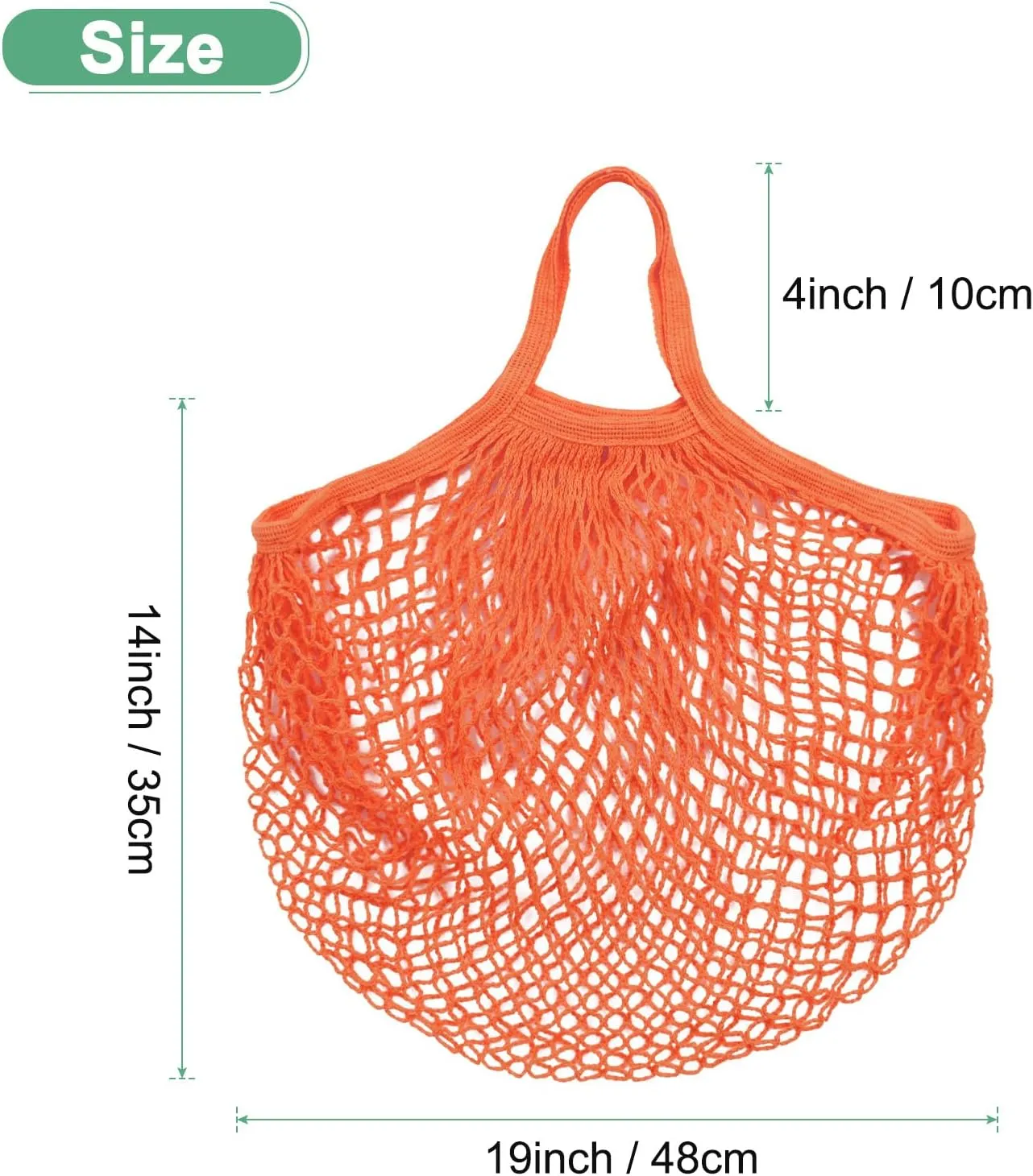 1-Pack Cotton Mesh Bag, Reusable Washable Mesh Net String Grocery Bags, Reusable Produce Bags with Handle, Net Tote Bag for Fruits/Vegetables Shopping [Orange, Short Handle]