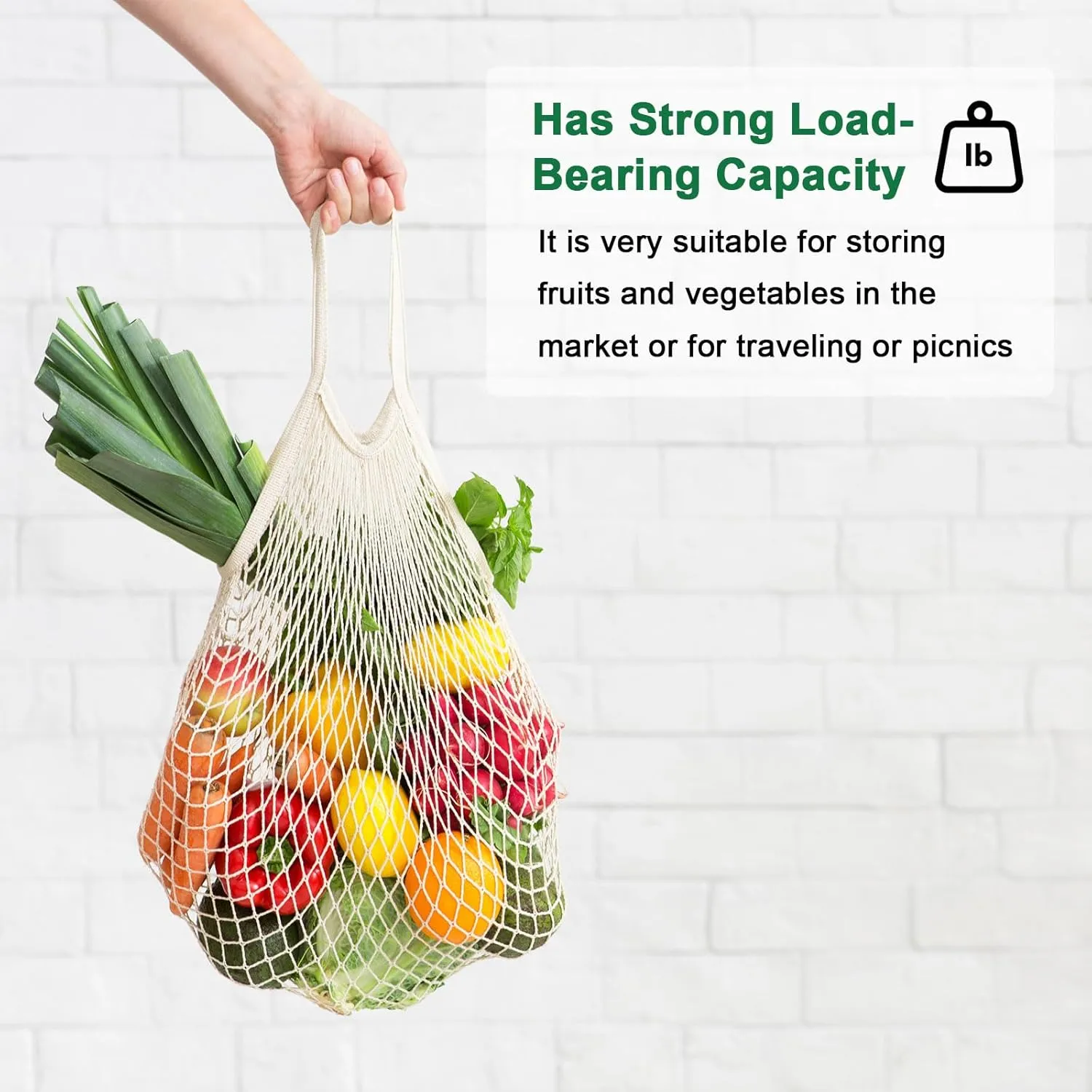 1-Pack Cotton Mesh Bag, Reusable Washable Mesh Net String Grocery Bags, Reusable Produce Bags with Handle, Net Tote Bag for Fruits/Vegetables Shopping [Orange, Short Handle]
