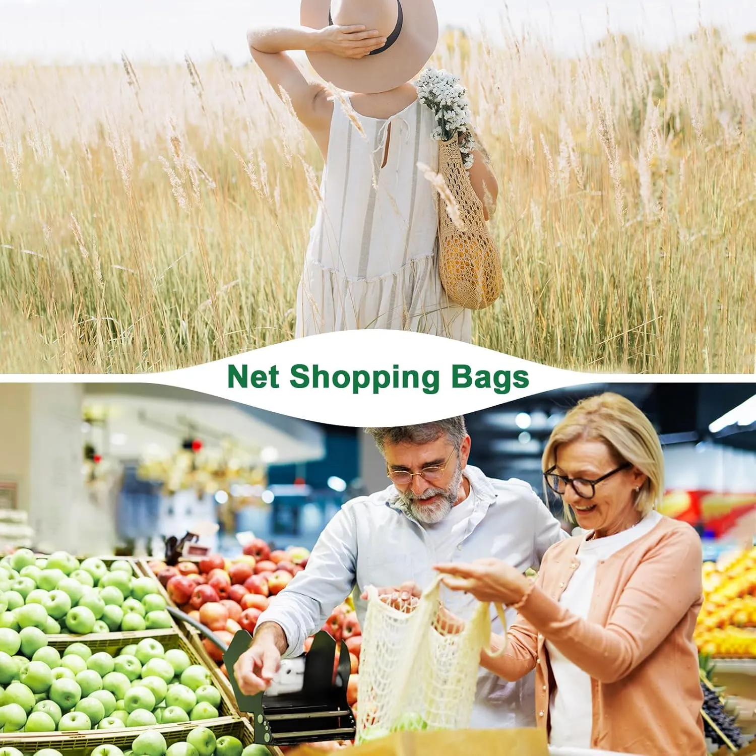 1-Pack Cotton Mesh Bag, Reusable Washable Mesh Net String Grocery Bags, Reusable Produce Bags with Handle, Net Tote Bag for Fruits/Vegetables Shopping [Orange, Short Handle]
