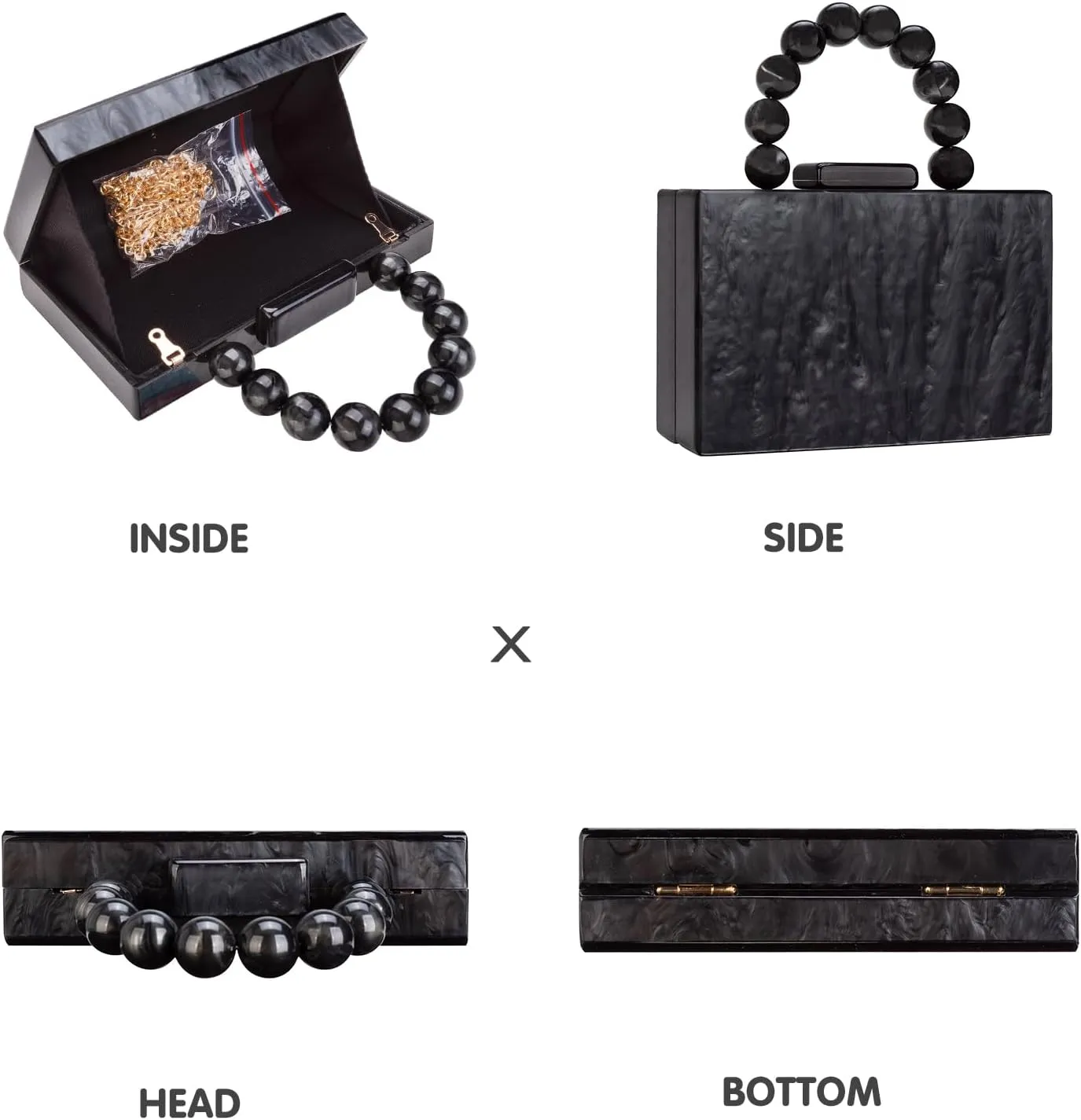 Acrylic Purses Evening Clutch Bag Marbling Handbags for Women Cross Body Bag with Pearl Chain Formal Wedding Prom Party