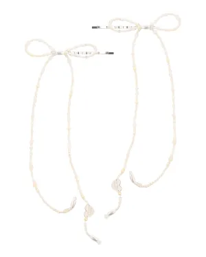 Beaded Bow Hair Pins - Pearl