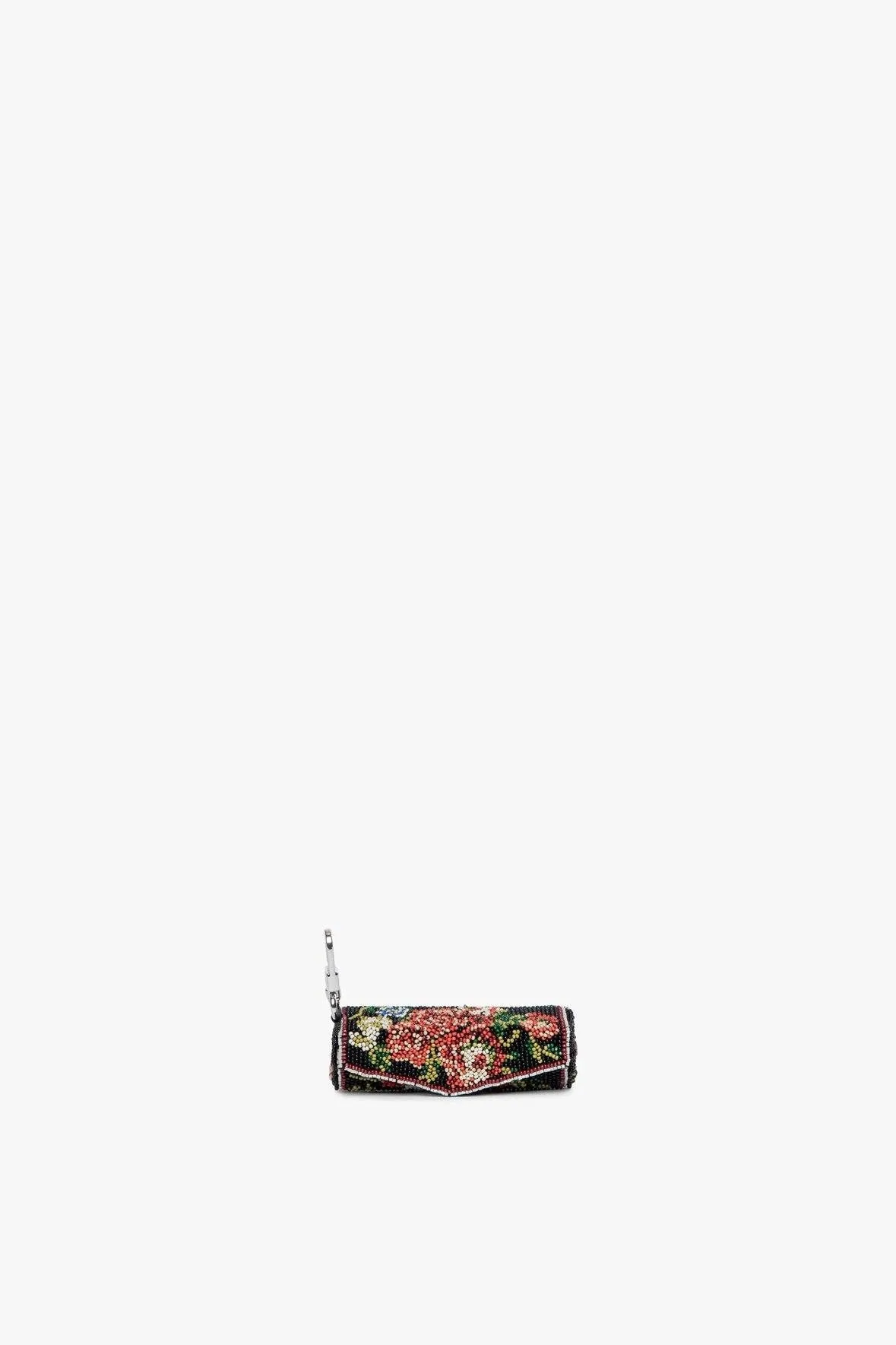 BEADED LIPSTICK CASE | BLACK FLORAL