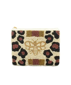 Beaded Pouch, Leopard & Bee