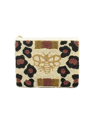 Beaded Pouch, Leopard & Bee