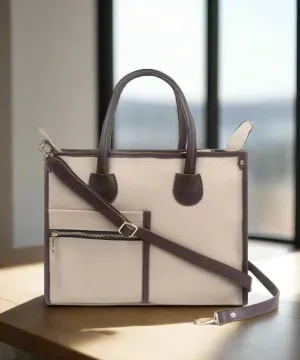 Beige Brown Crocodile Synthetic Leather Handbag For Women