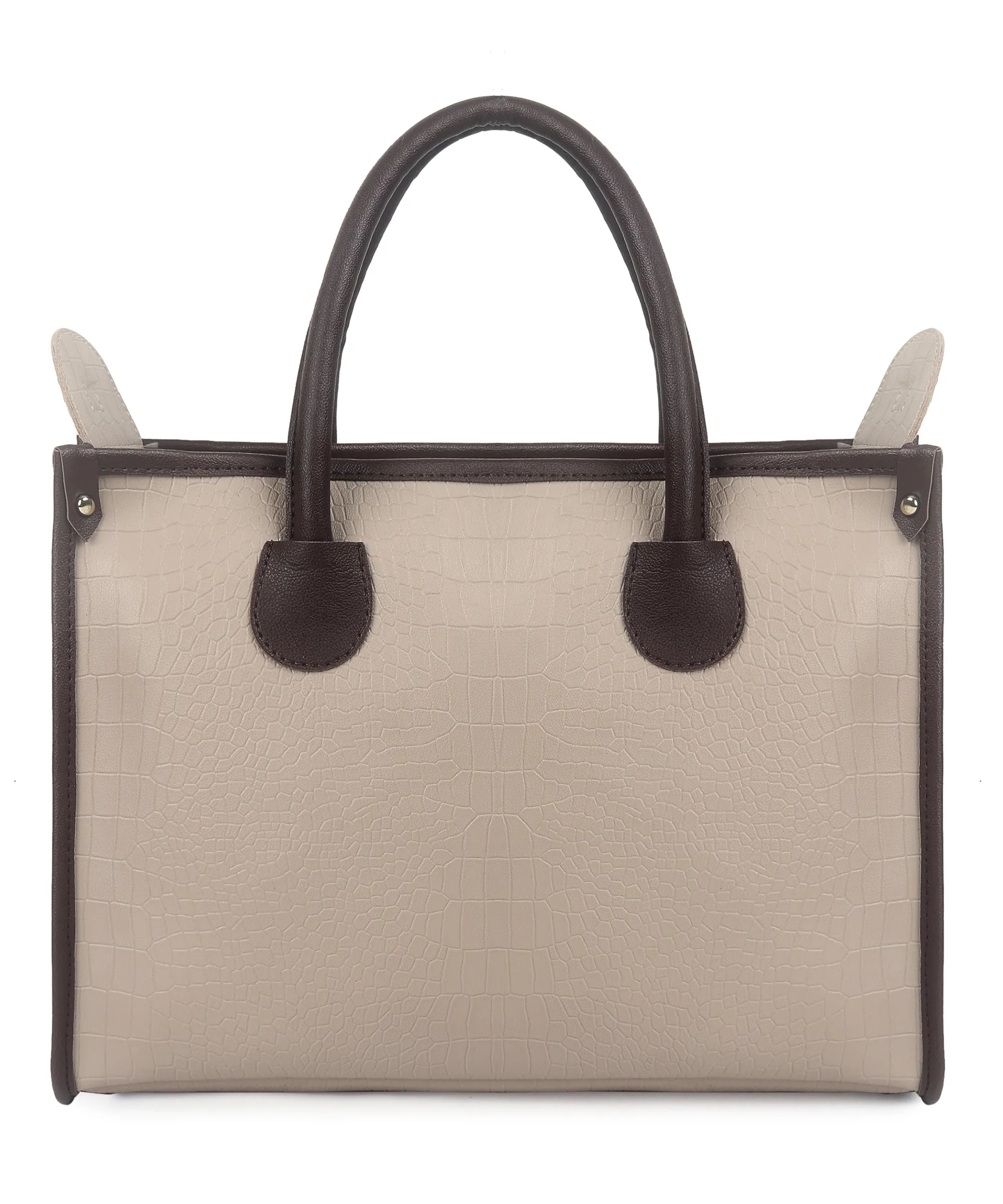 Beige Brown Crocodile Synthetic Leather Handbag For Women