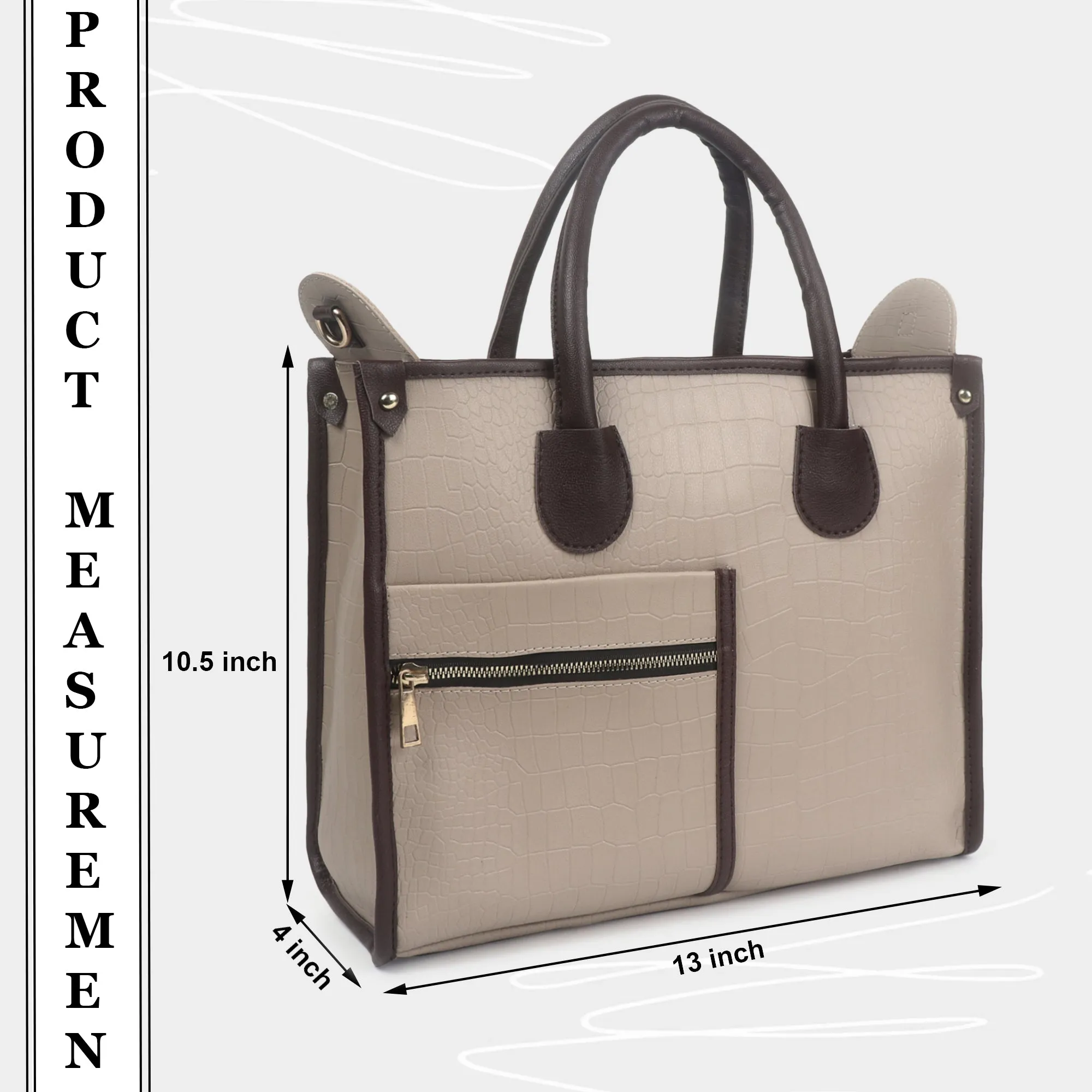 Beige Brown Crocodile Synthetic Leather Handbag For Women