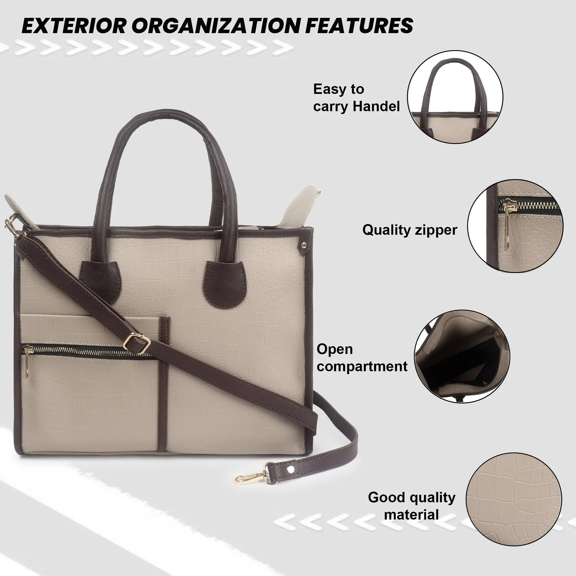 Beige Brown Crocodile Synthetic Leather Handbag For Women