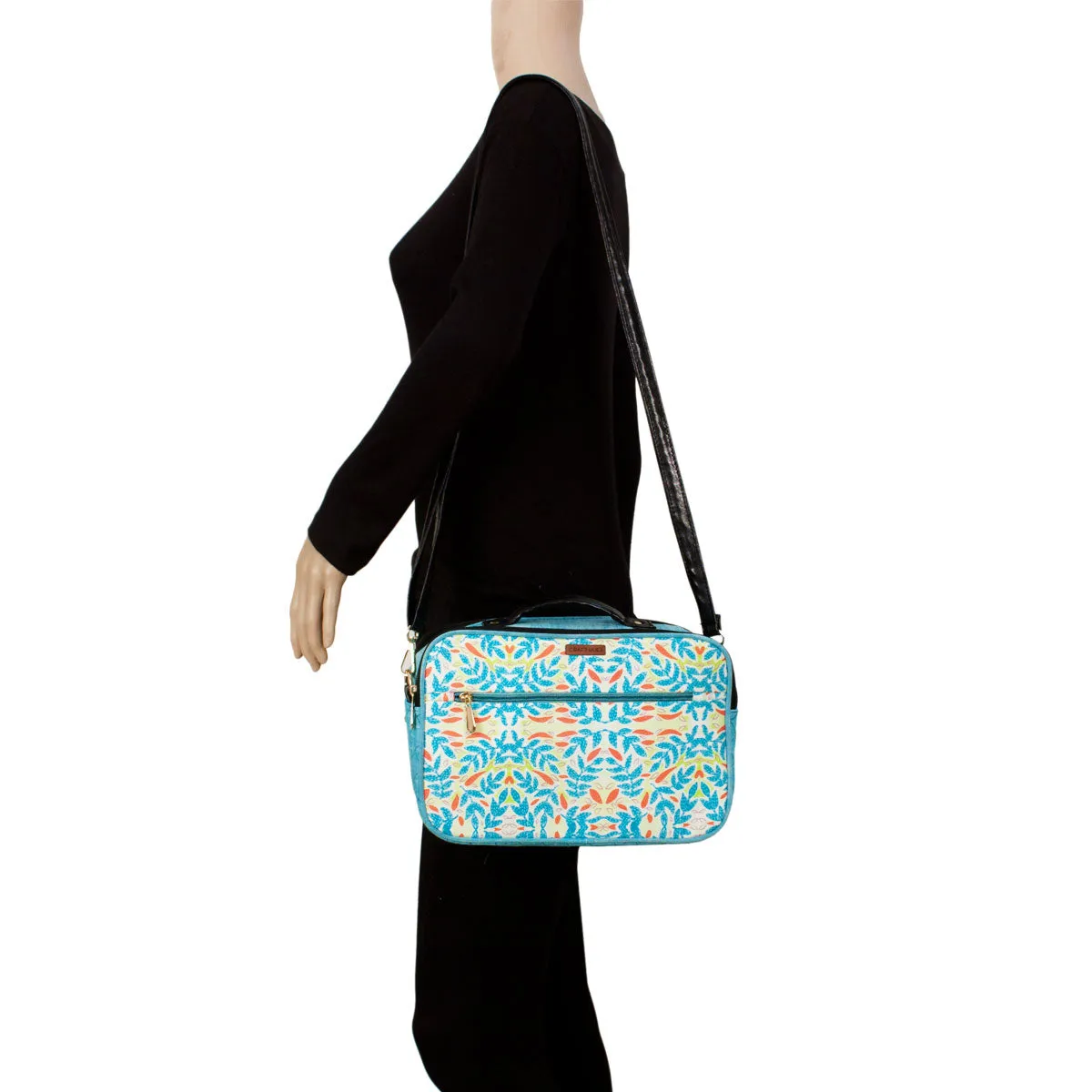Blue Flowers Double Side Print Box Sling Bag