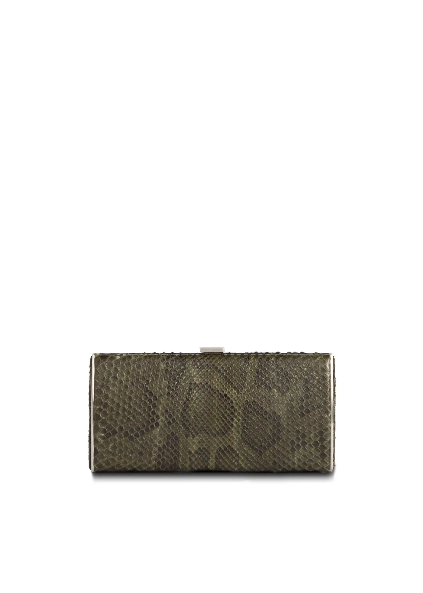 Box Wallet, Olive Green Ostrich Sh., Silver-Tone