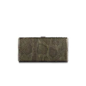 Box Wallet, Olive Green Ostrich Sh., Silver-Tone