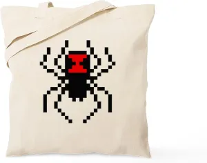 CafePress Pixel Black Widow Spider Tote Bag Reusable Natural Beige Canvas Shopping Bag