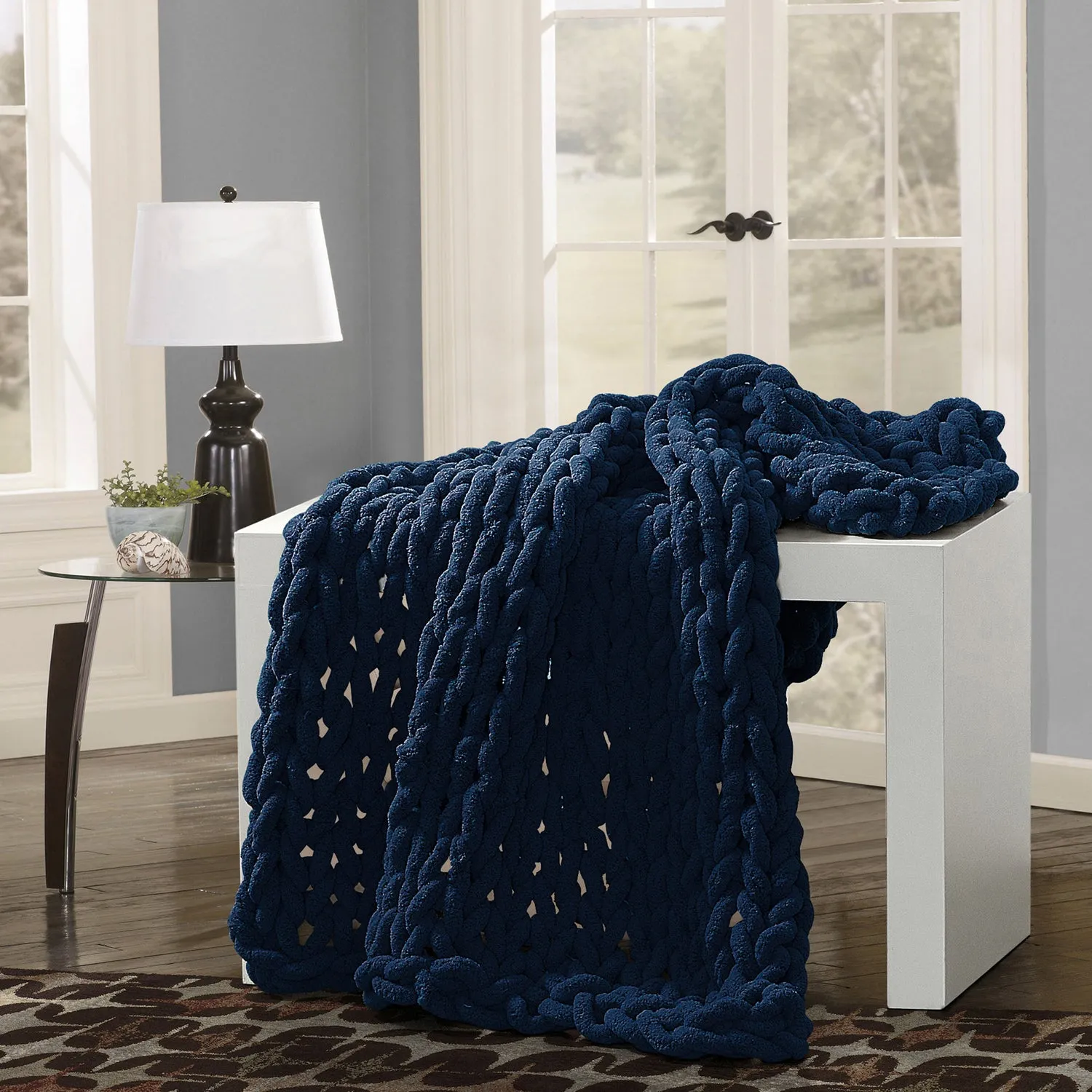 Chunky Chenille Knitted Throw