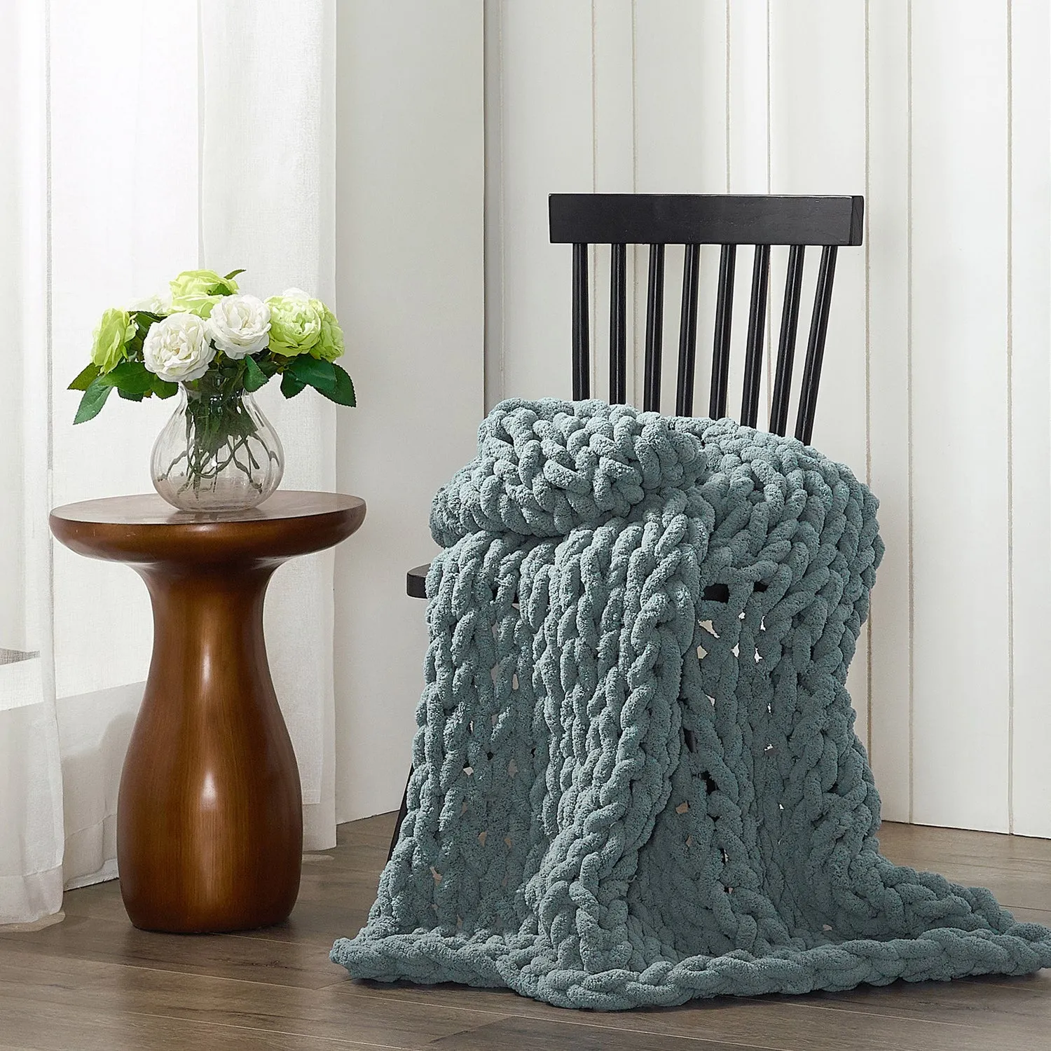 Chunky Chenille Knitted Throw
