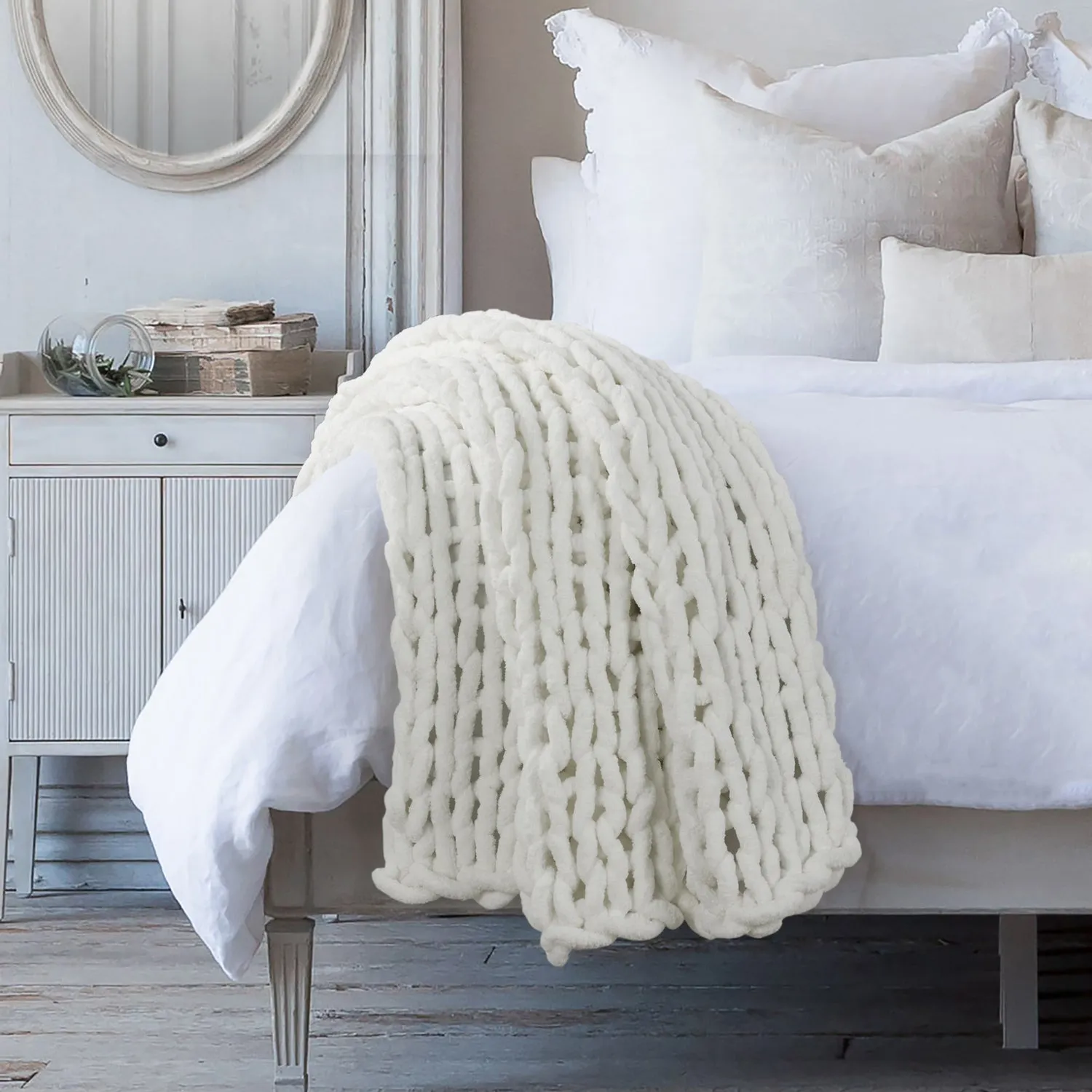 Chunky Chenille Knitted Throw