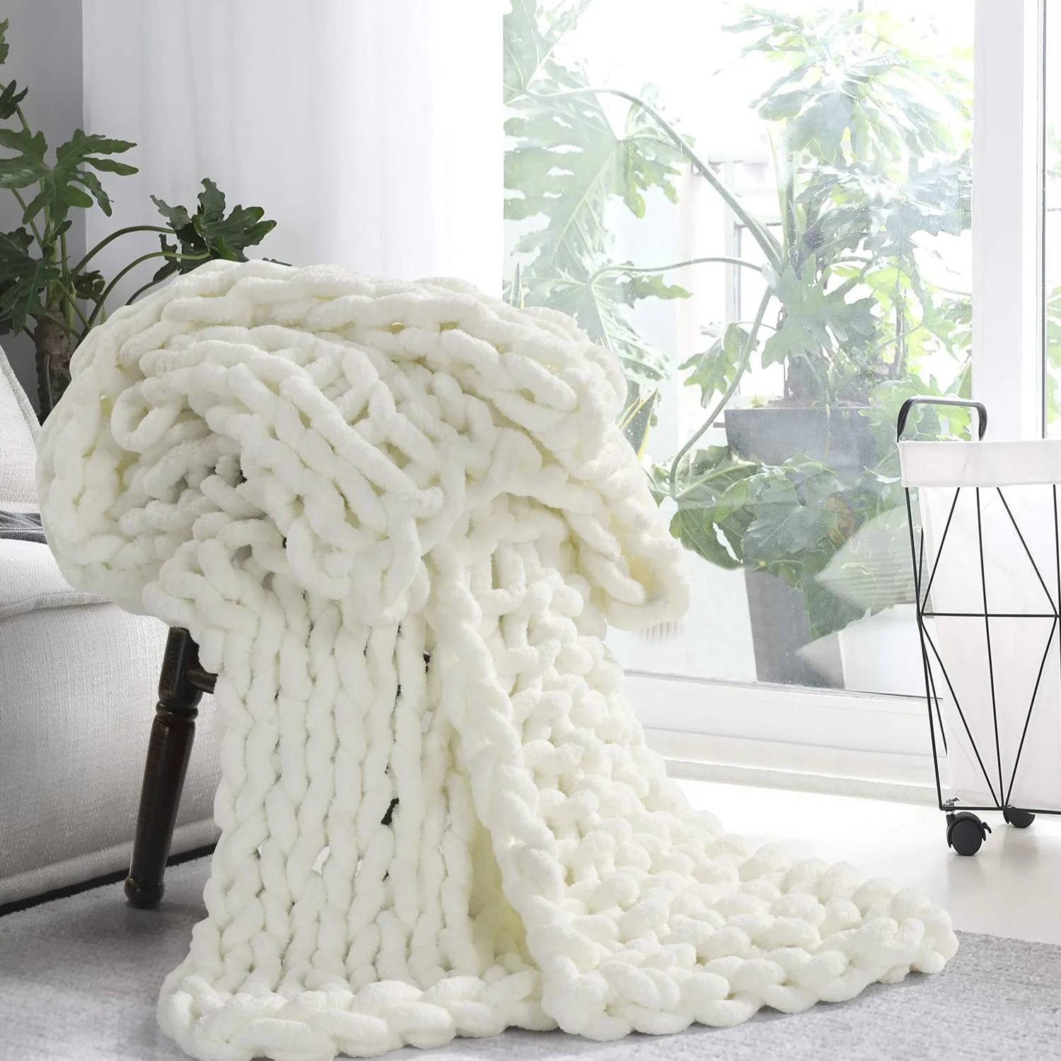 Chunky Chenille Knitted Throw
