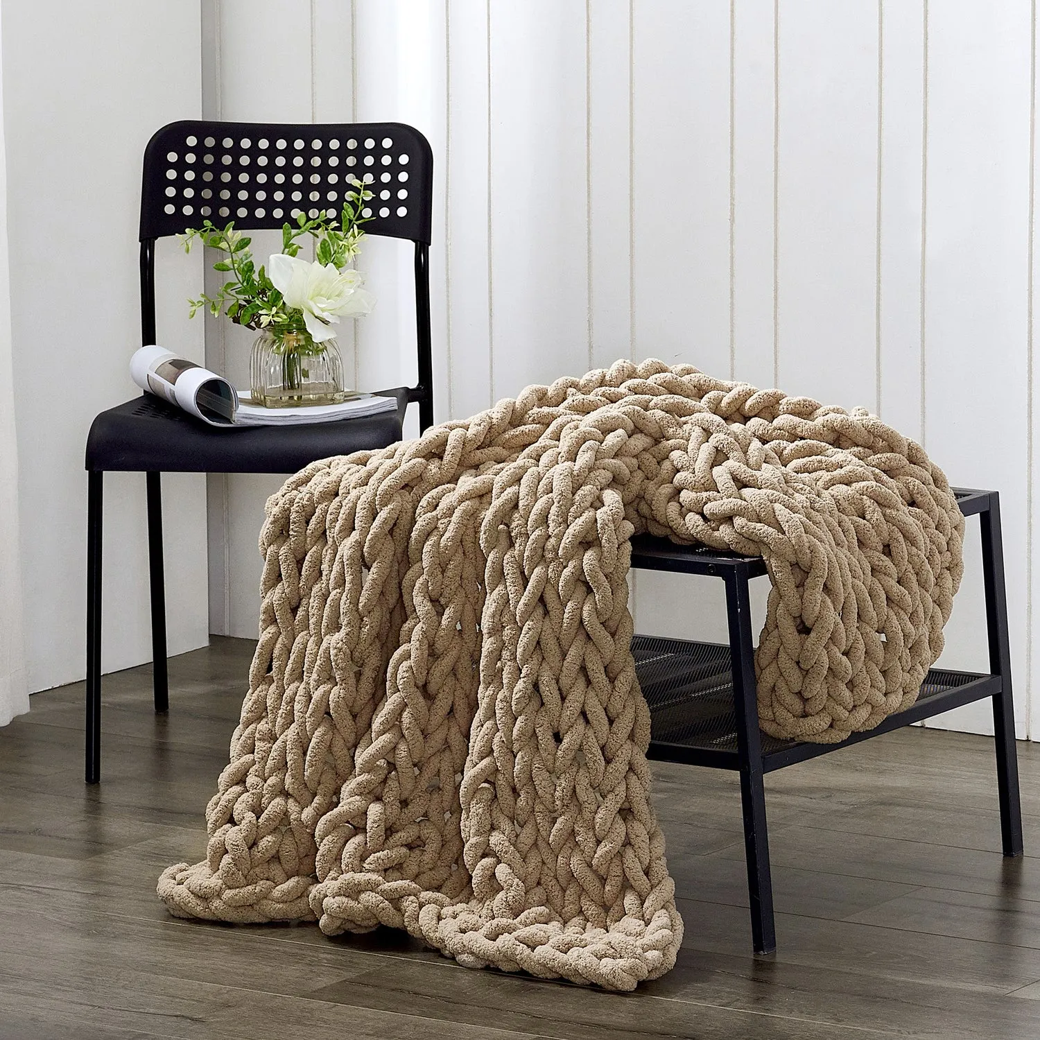 Chunky Chenille Knitted Throw