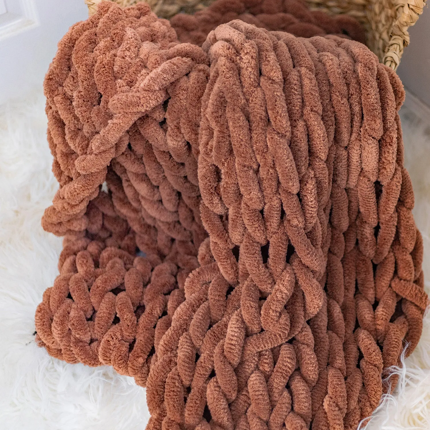 Chunky Chenille Knitted Throw