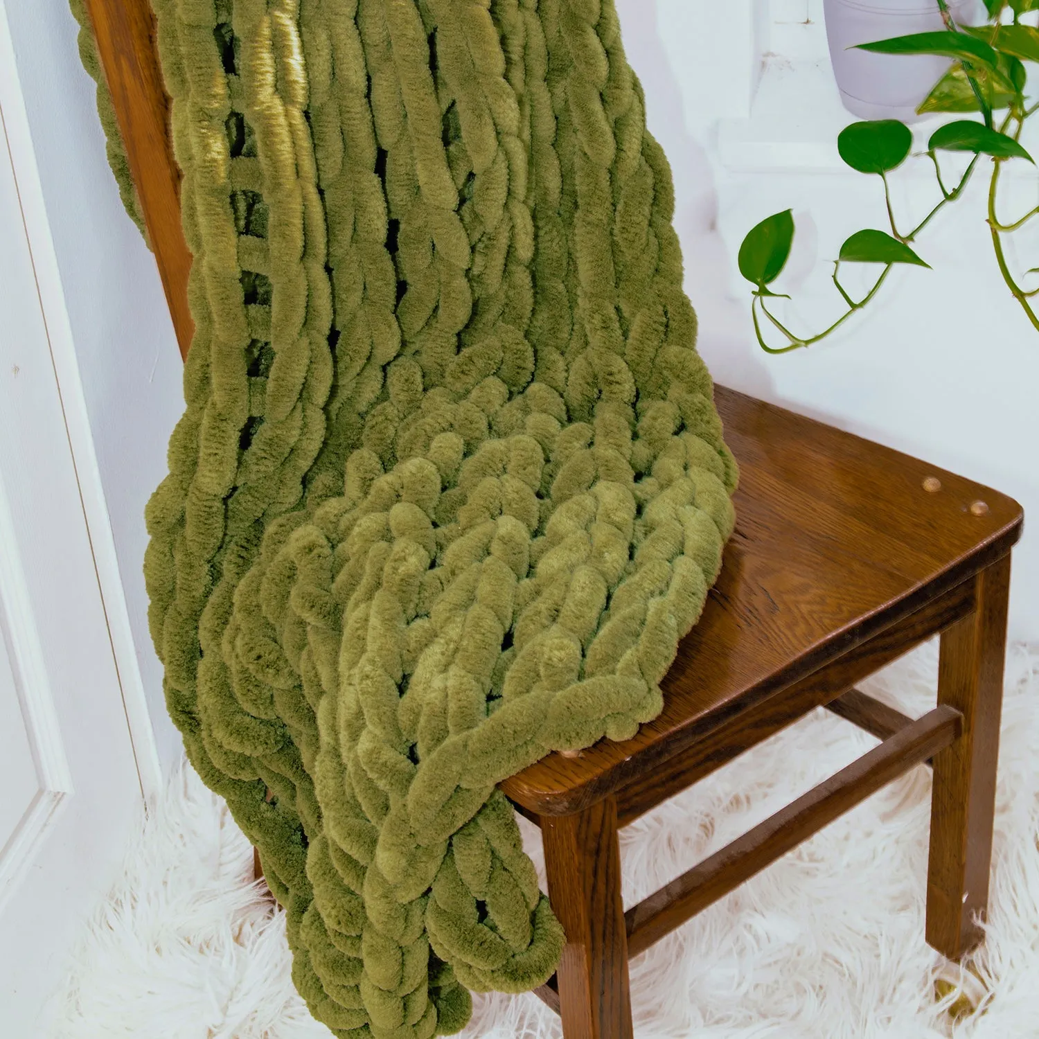Chunky Chenille Knitted Throw