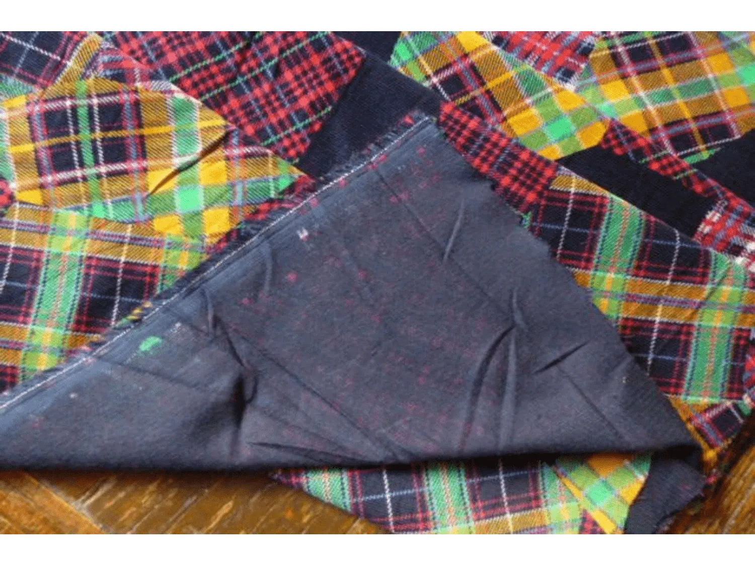 CLEARANCE: Patchwork Patterned Tartan printed Needlecord Fabric - Navy & Red Pattern