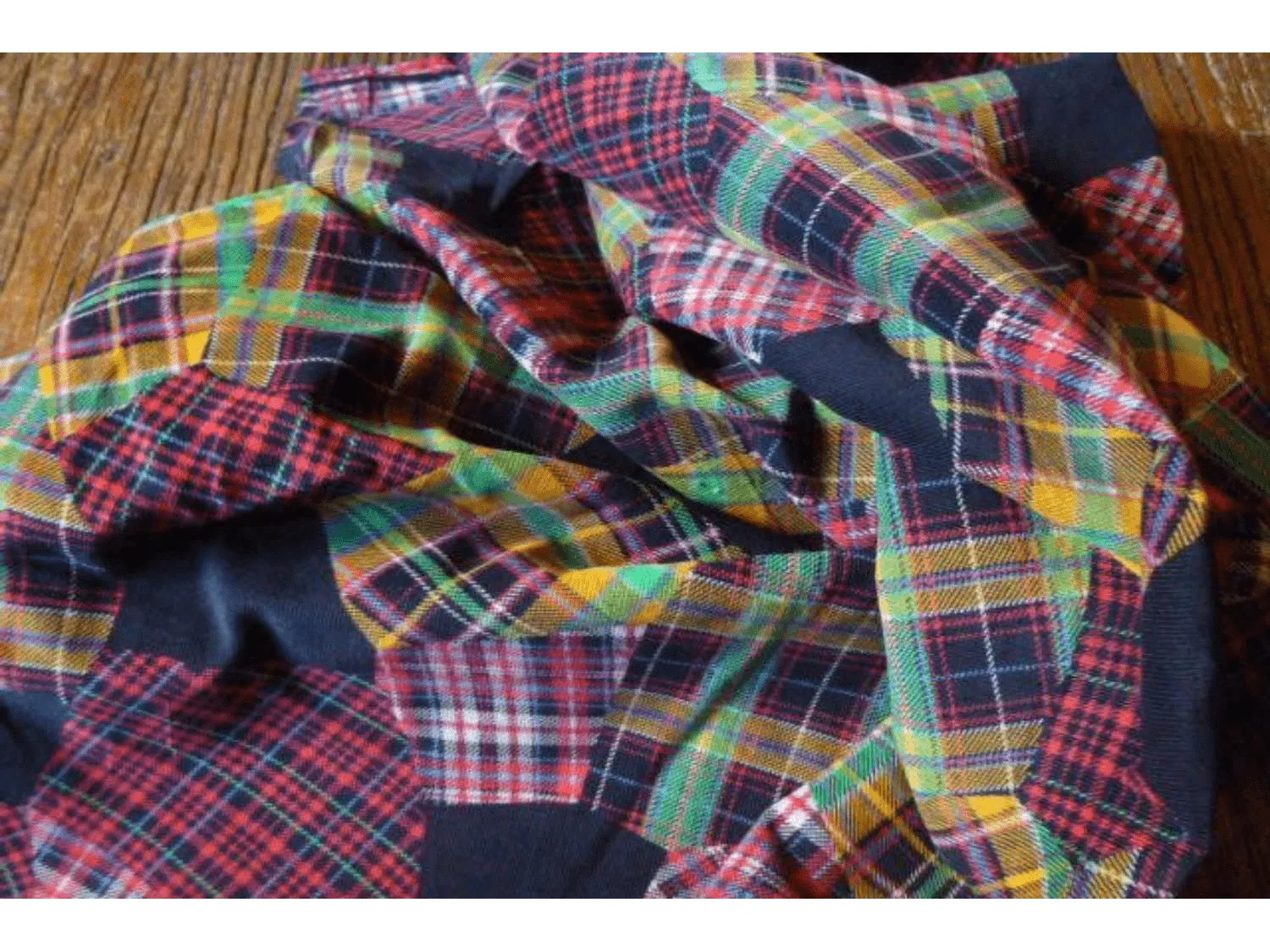CLEARANCE: Patchwork Patterned Tartan printed Needlecord Fabric - Navy & Red Pattern