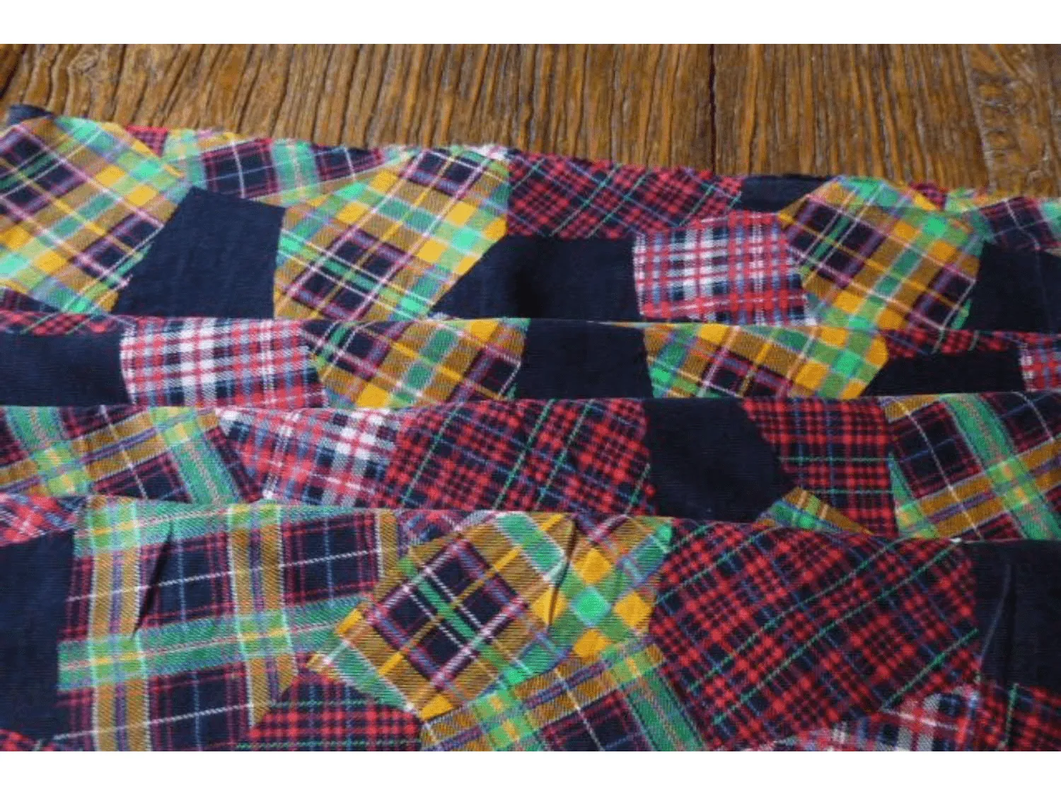 CLEARANCE: Patchwork Patterned Tartan printed Needlecord Fabric - Navy & Red Pattern