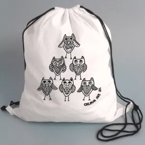 Colour Me In Owl Drawstring Bag