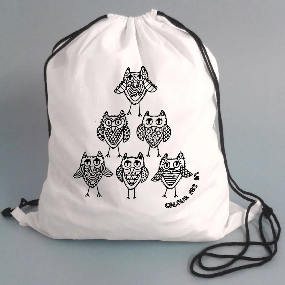 Colour Me In Owl Drawstring Bag