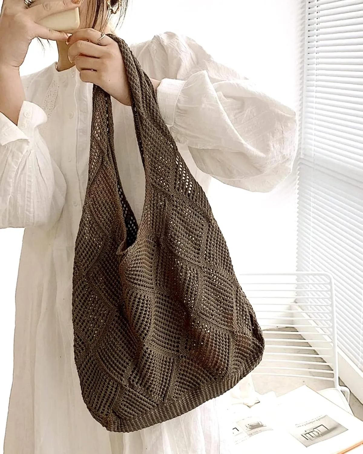 Crochet Mesh Beach Tote Shoulder Handbags Hobo Summer Aesthetic Women's Bag