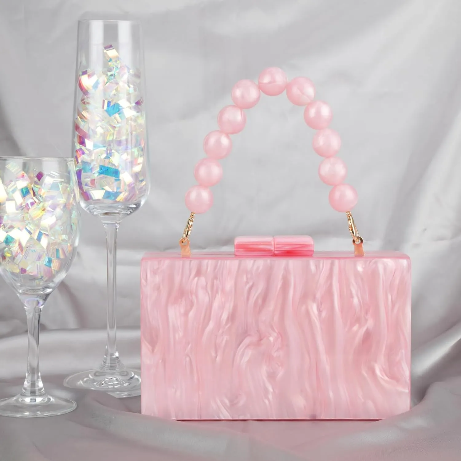 Elegant Acrylic Clutch Purse with Beaded and Pearl Details for Formal Occasions