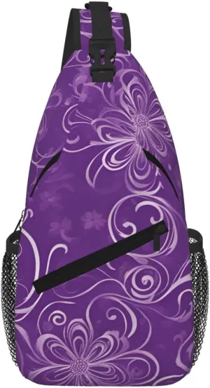 Floral Swirls Ivy Fashion Print Crossbody Chest Bag - Adjustable Strap For Hiking And Working