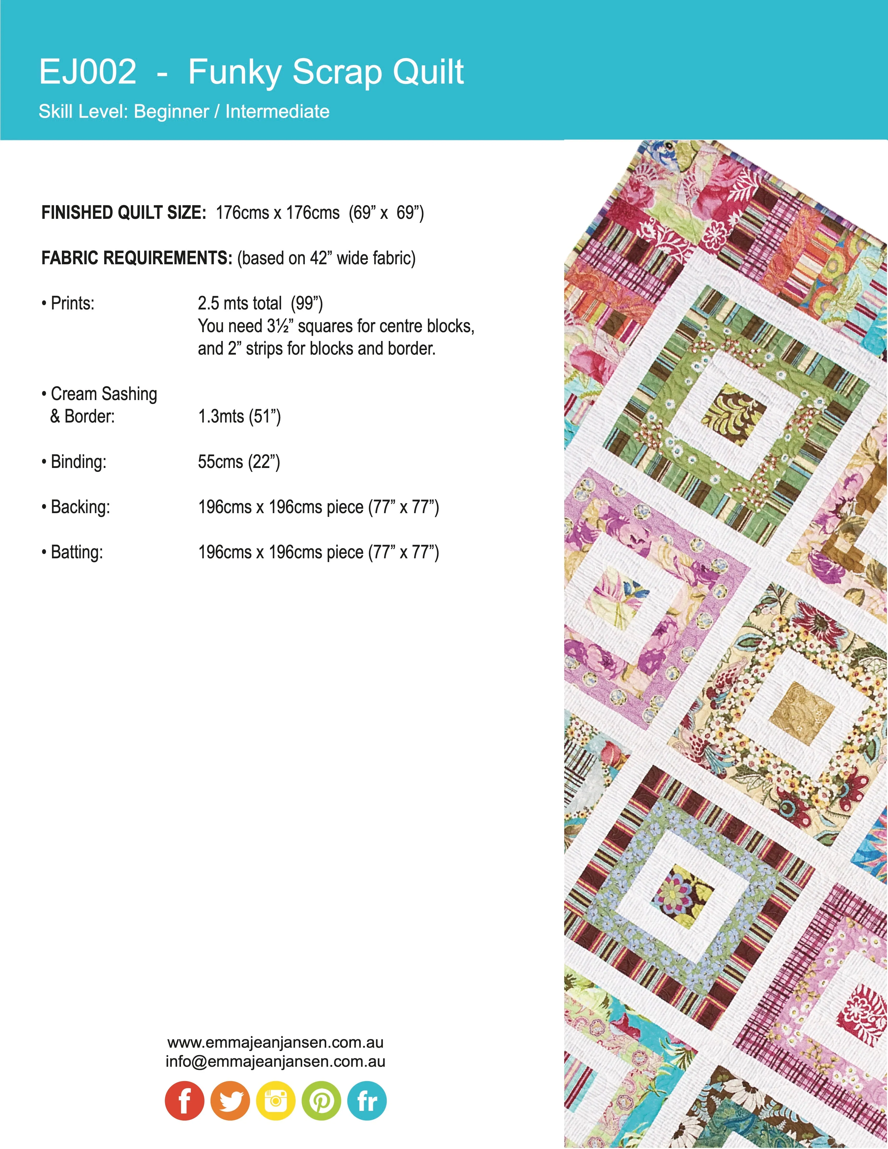 Funky Scrap Quilt Pattern - PDF