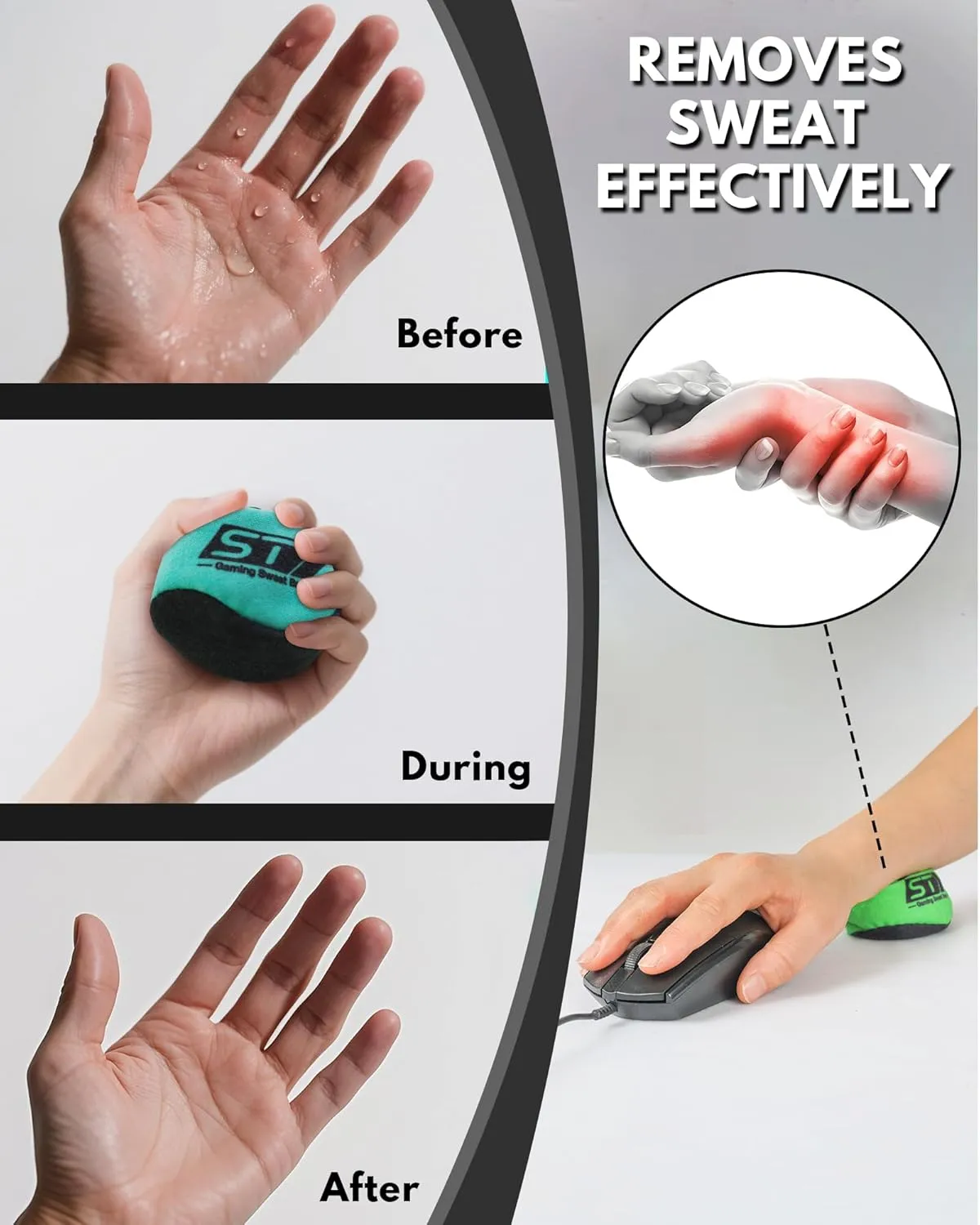 Gaming Sweat Bag  Hand Sweat Absorber for Gamers  Instant Dry, No Washing Needed  Maximize Grip & Focus(Green Ball)