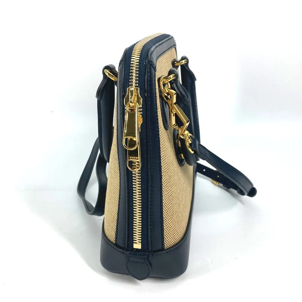 GUCCI Handbag 621220 Canvas leather beige x dark navy Horsebit 1955 Small top handle Women Used