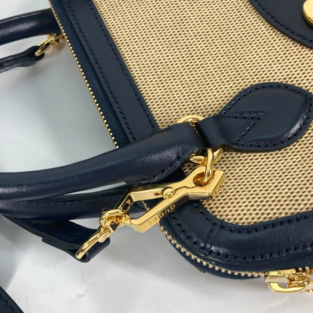 GUCCI Handbag 621220 Canvas leather beige x dark navy Horsebit 1955 Small top handle Women Used