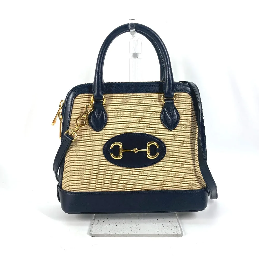 GUCCI Handbag 621220 Canvas leather beige x dark navy Horsebit 1955 Small top handle Women Used