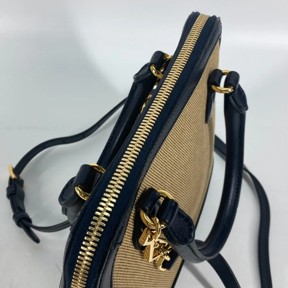 GUCCI Handbag 621220 Canvas leather beige x dark navy Horsebit 1955 Small top handle Women Used