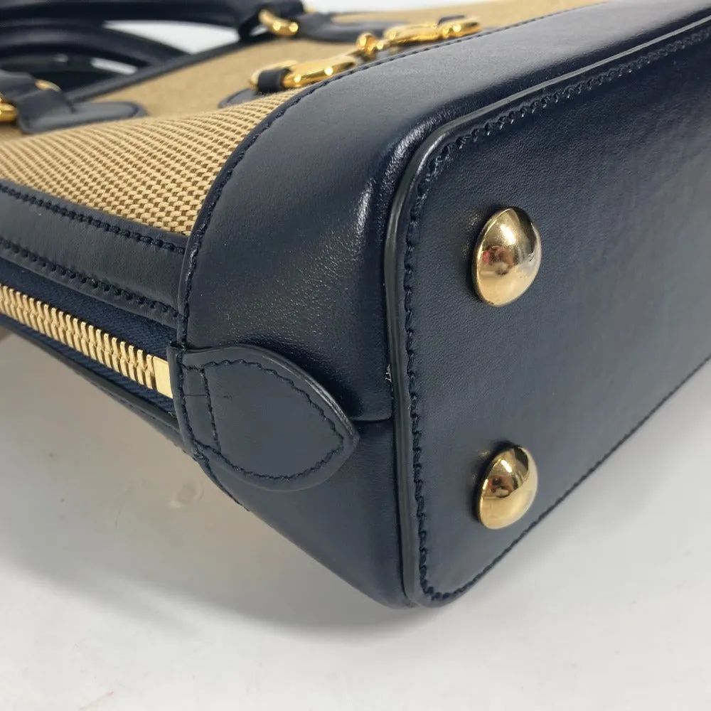 GUCCI Handbag 621220 Canvas leather beige x dark navy Horsebit 1955 Small top handle Women Used