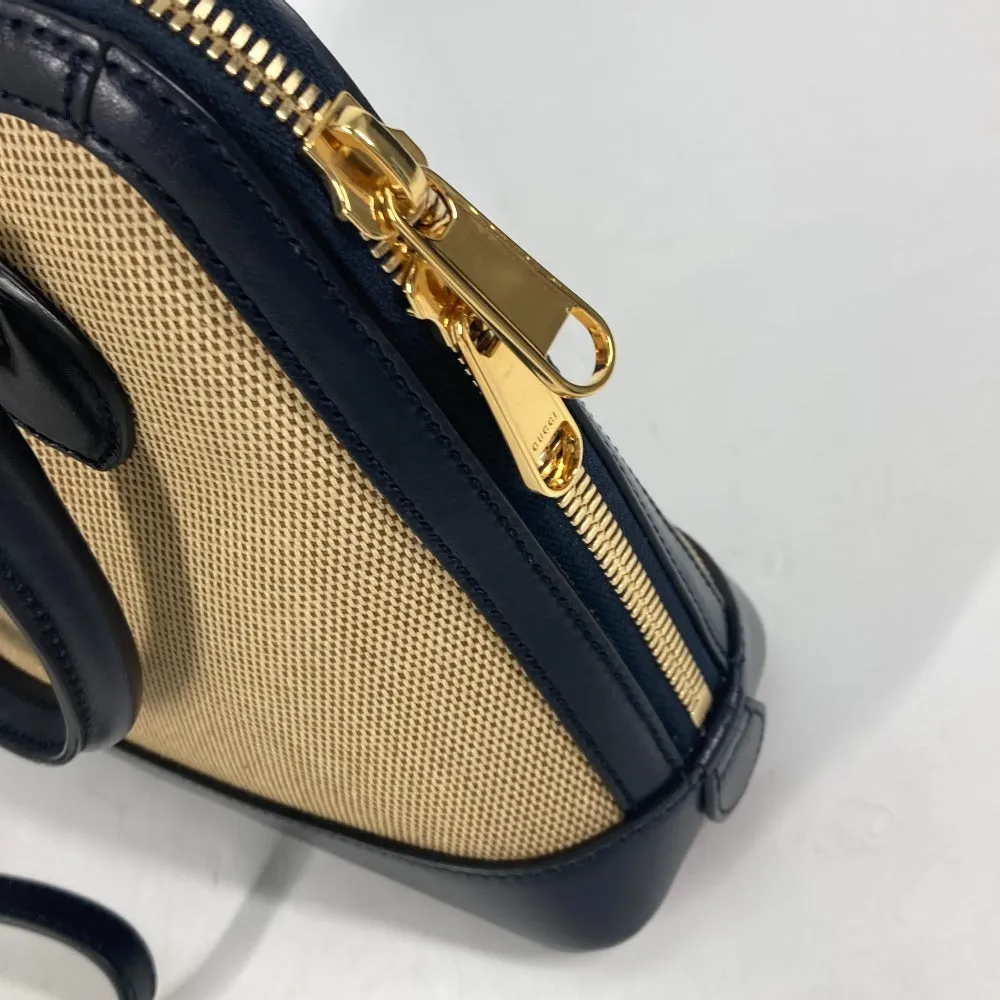 GUCCI Handbag 621220 Canvas leather beige x dark navy Horsebit 1955 Small top handle Women Used