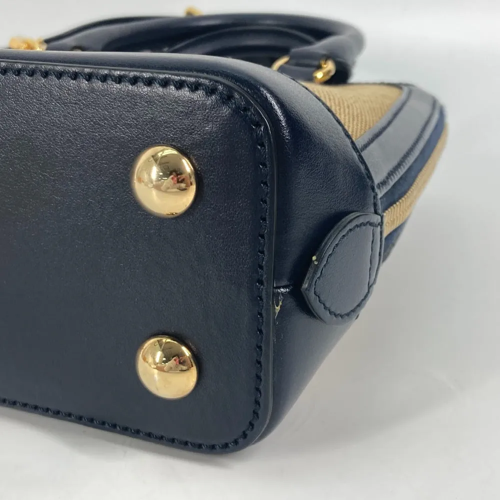 GUCCI Handbag 621220 Canvas leather beige x dark navy Horsebit 1955 Small top handle Women Used