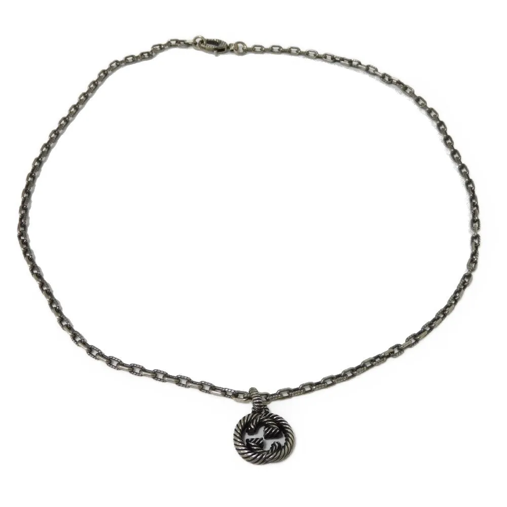 GUCCI Necklace 604155 J8400 0811 Ag925 Silver (smoked) GG logo Interlocking G Pendant mens Used