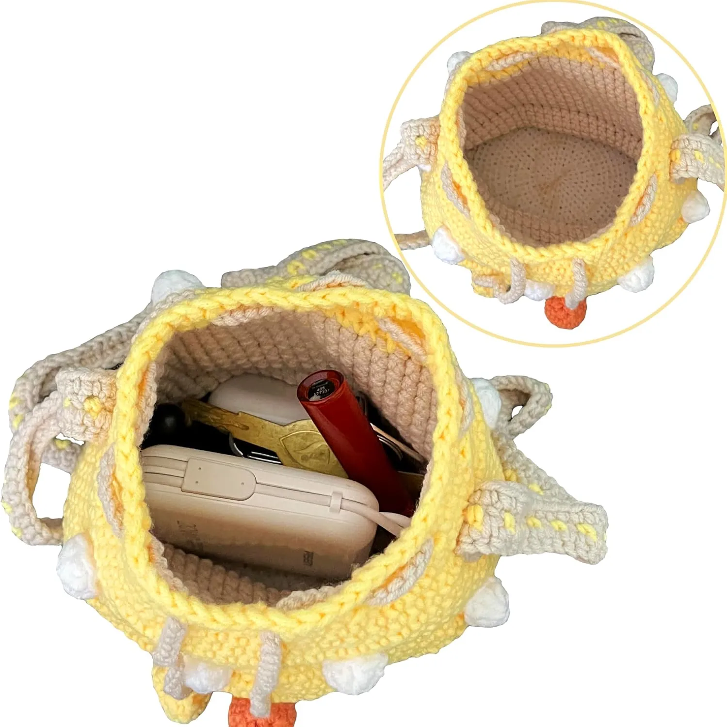 Handmade Knitted Purse Wool Knitted Mushroom Shoulder Bag for Women Crossbody Bucket Bag with Drawstring