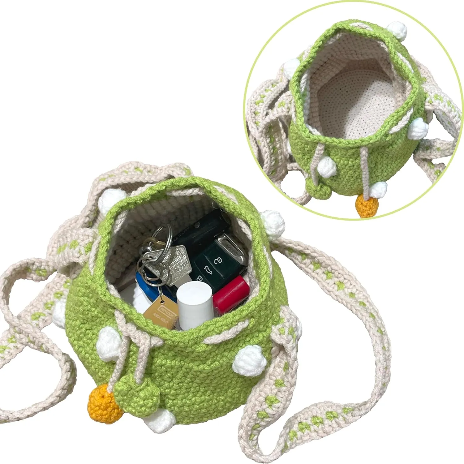 Handmade Knitted Purse Wool Knitted Mushroom Shoulder Bag for Women Crossbody Bucket Bag with Drawstring