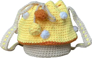Handmade Knitted Purse Wool Knitted Mushroom Shoulder Bag for Women Crossbody Bucket Bag with Drawstring