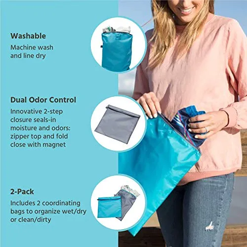 J.L. Childress Wet Bag, Teal/Grey, 2 Count
