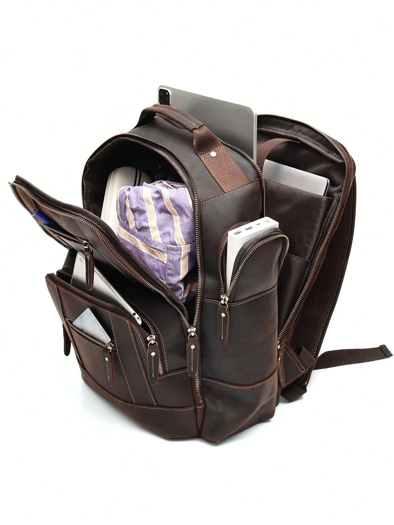 Joyir Men's Vintage Genuine Leather Backpack 15.6 Laptop Bag Large Capacity Business Travel Hiking