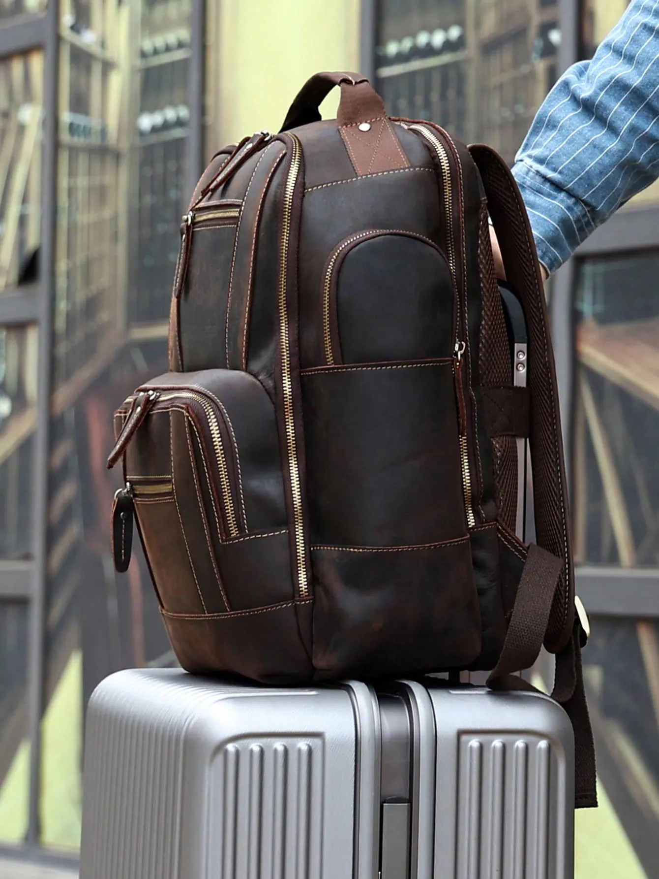 Joyir Men's Vintage Genuine Leather Backpack 15.6 Laptop Bag Large Capacity Business Travel Hiking
