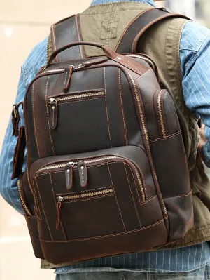 Joyir Men's Vintage Genuine Leather Backpack 15.6 Laptop Bag Large Capacity Business Travel Hiking